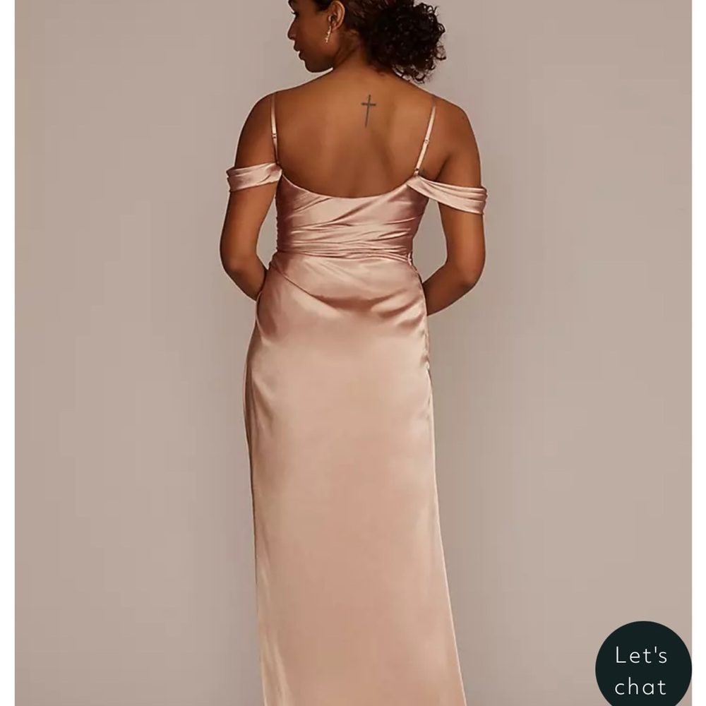 NWT Elegant Off-Shoulder Beige Satin Dress size 16 Galina Signature - Picture 2 of 7